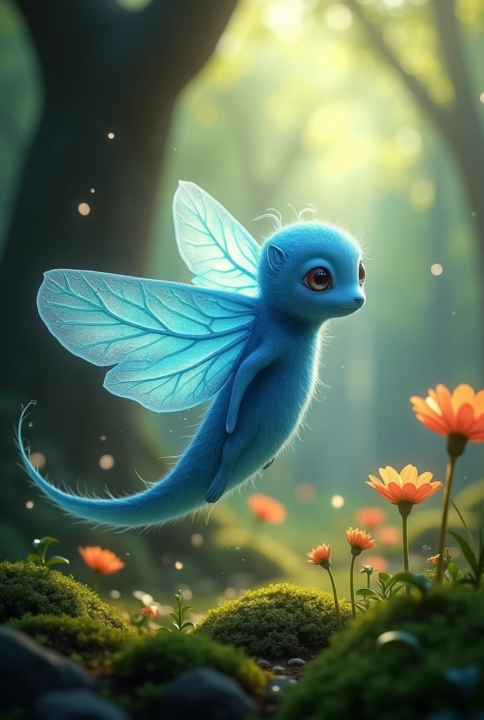 Create a leaf-shaped forest spirit that is small and blue