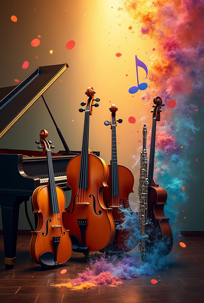 Create an 8k image that illustrates melodies and instruments for a YouTube channel