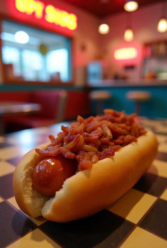 Hot dog with diced bacon
Written room 509 block 4