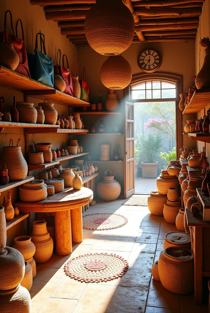 8k image. Unique diiferent jute products in a shop. Eye catching realistic