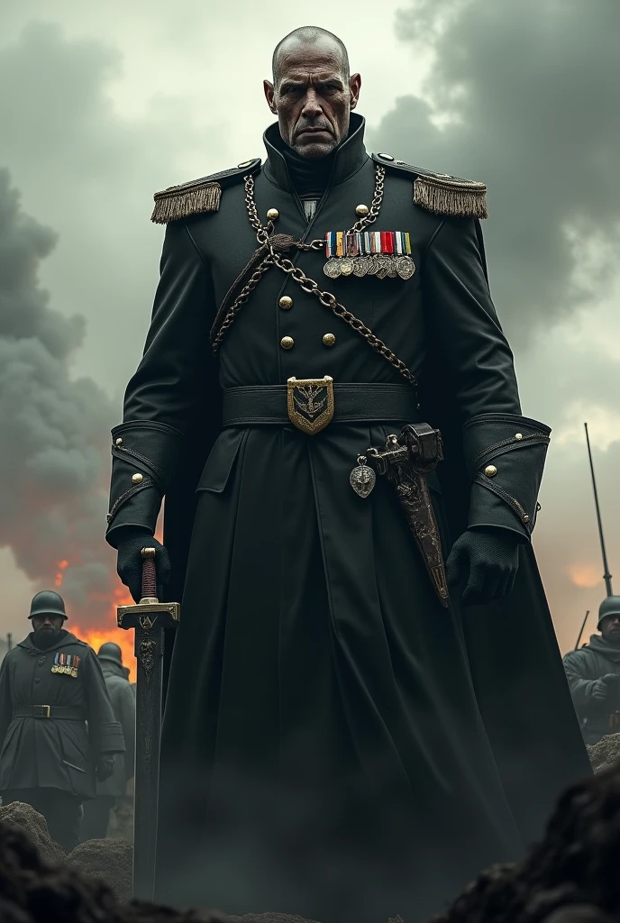 If the Black League were a person, They would be a shadowy and terrifying figure, an embodiment of militaristic fanaticism and absolute sacrifice. This entity would have several characteristics that would make them easily recognizable:
### 1. **Physical appearance:**
- The person who represented the Black League would be imposing, with a presence that would inspire both fear and respect. They could have a hardened face, full of scars, with cold and empty eyes that reflect a life of constant struggle and pain. They would wear a black military uniform, flawless, with insignia that symbolize death and eternal war.
### 2. **Personality:**
- This person would be inflexible, austere and completely devoted to their cause. They would show no emotions beyond controlled anger or unwavering determination. They would be someone who sees the world in absolute terms: friends and enemies, life and death, with few gray areas. Compassion, doubt and weakness would have no place in their mind. Their life would be dedicated to the service of an impossible ideal, a goal that they believe is necessary but also know is unattainable.
### 3. **Morality:**
- Morally, this person would be completely aligned with an ideology of total sacrifice. They would believe that war is the only solution and that personal suffering is a small price to pay for the preservation of their nation or ideology. This figure would see individuals, including himself, as tools or resources to achieve a greater end, and they would be willing to sacrifice everything in the name of that cause.
### 4. **Behavior:**
- Their behavior would be disciplined and methodical, with a routine that revolves around constant preparation for war. Their life would be a series of military rituals and sacrifice, from exhaustive training to the planning of battles that, even in desperation, must be fought. Any sign of weakness would be harshly suppressed, both in itself and in others.
### 5. **r