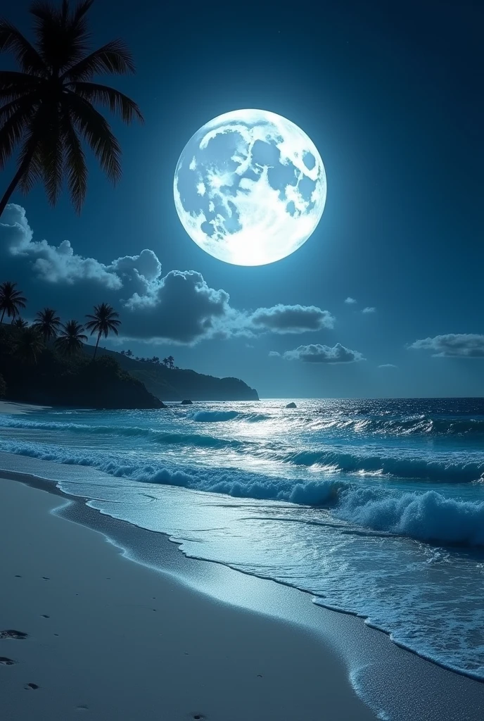 Full moon and sea beach