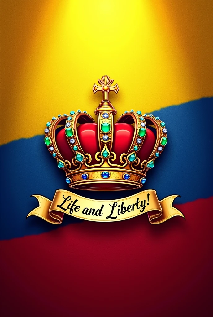 A logo that is exactly as I describe: The flag of Venezuela with a king's crown in the middle and in Spanish have the following phrase: LIFE AND LIBERTY! And also generate one without the phrase that are equal to the image suggestion