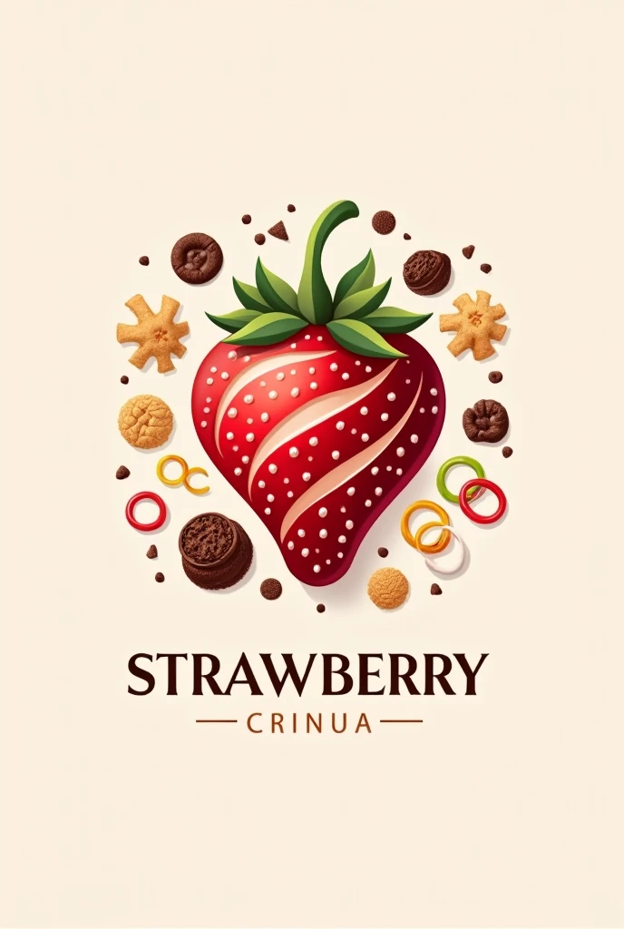 Logo for a strawberry and cream with toppings business, chocolate, cookies, rubber bands, cereals
something more serious