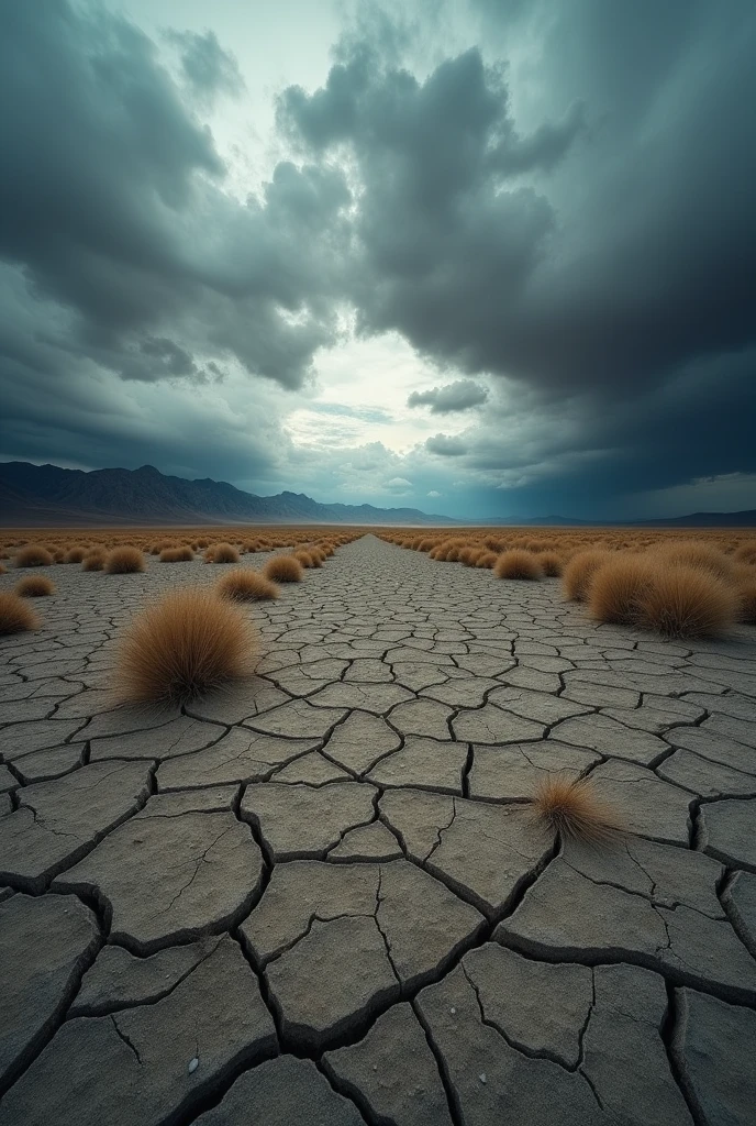 Barren landscape under dark skies 