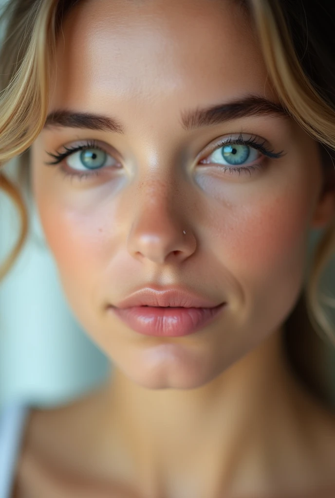 (photorealism:1.2), skincare white female with blue eyes, close up shot