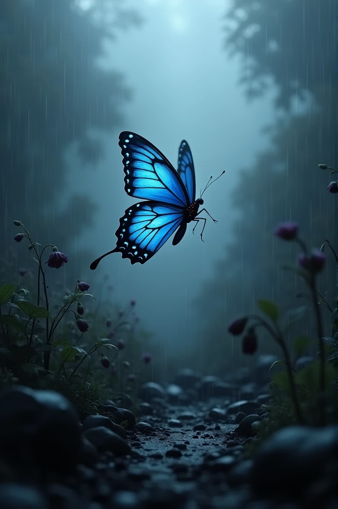 A blue butterfly, It's gloomy