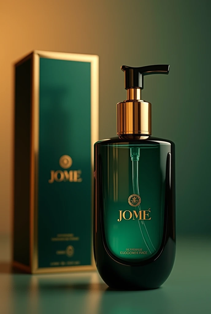 Hair treatment product for damaged hair, whose container should be premium line in gold and emerald color with a push-type dosing valve with an innovative design with the brand name JOME hair treatment and its respective box