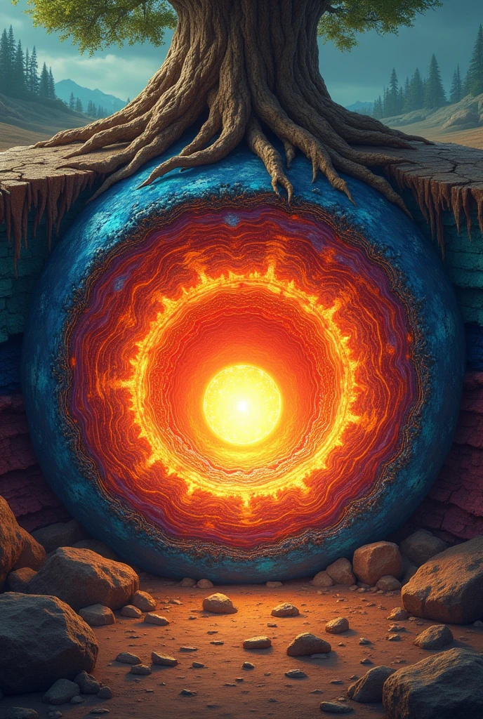 I would like to create an internal structure of the mantle, Core,and detailed bark please