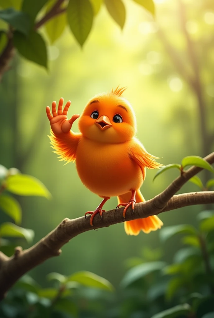 A real orange bird making the ok gesture with its wing