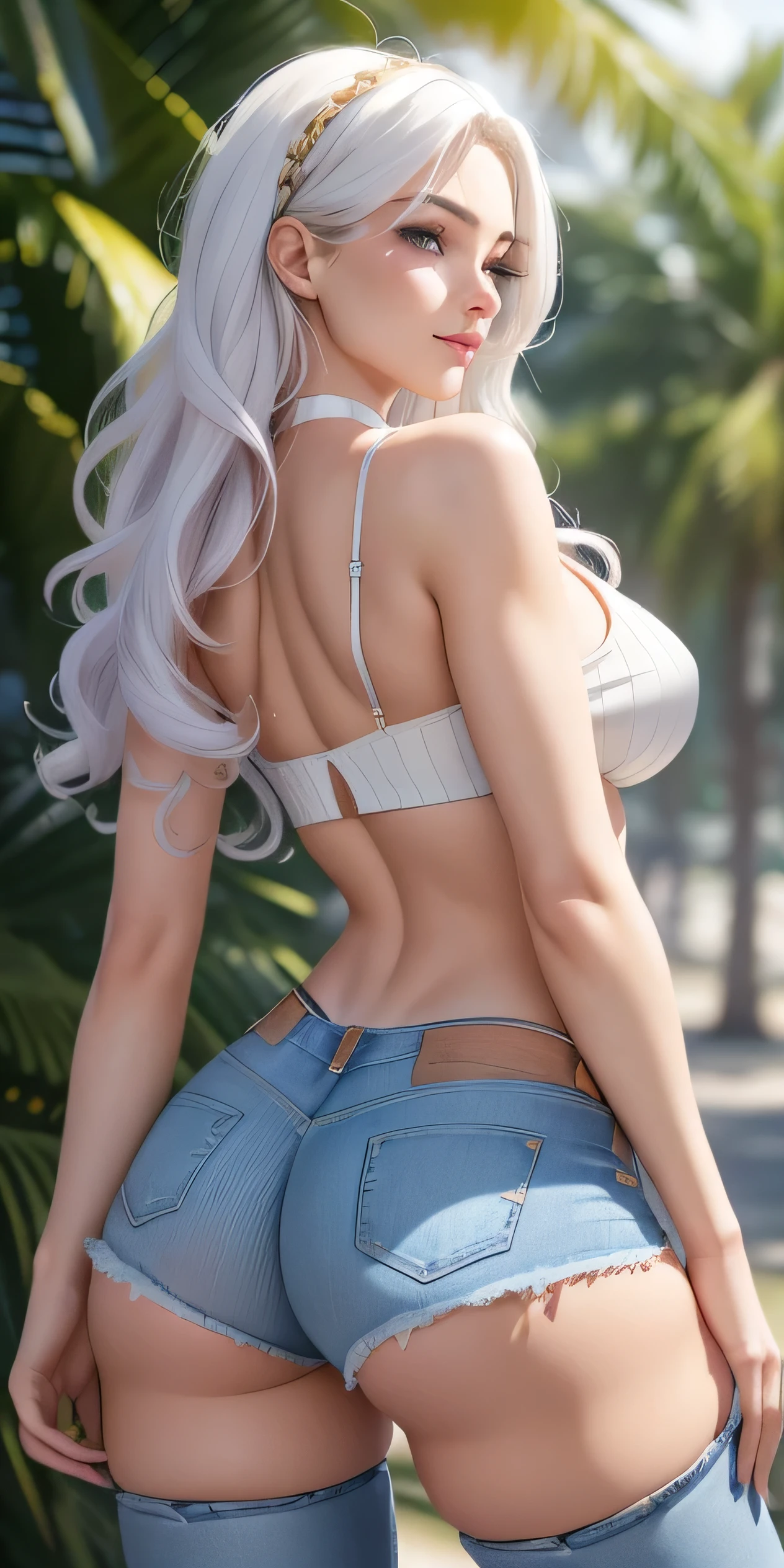 POV: huge ass , JESSIE, MUSASHI, slim thick, small waist, curvy accentuated and lifted booty, smiling, headphones,, OPEN FIELD, NUDE, NAKED