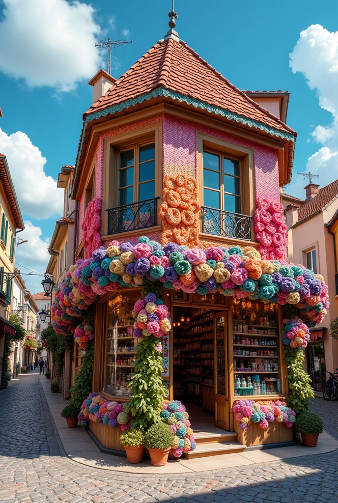 a crochet fabric store located on a street where it looks striking