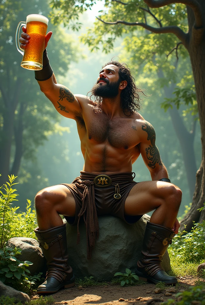 Half-naked warrior drinking a beer
