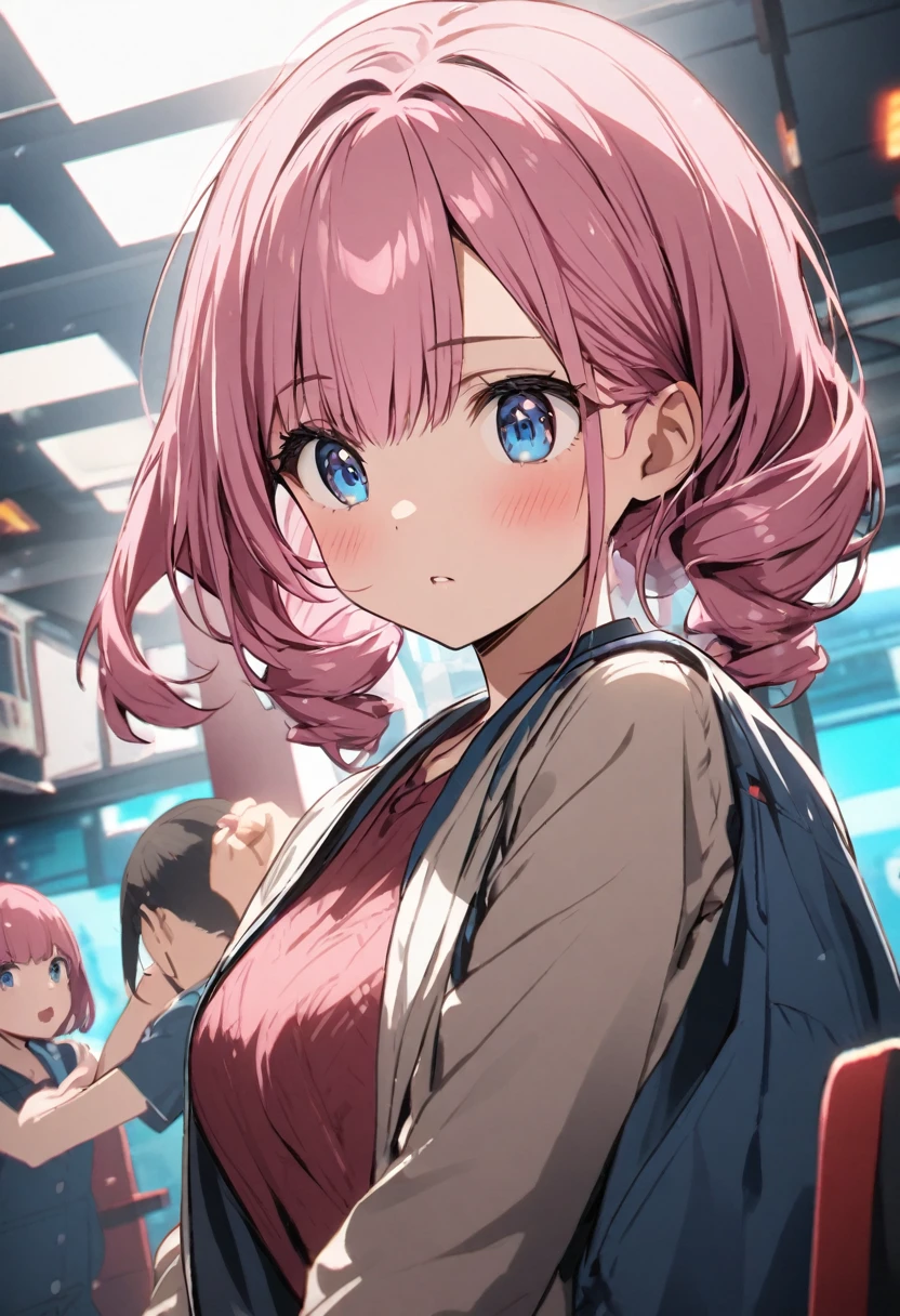 geometry、Girl with pink hair、blue eyes、Twin Drill、A scene from a movie