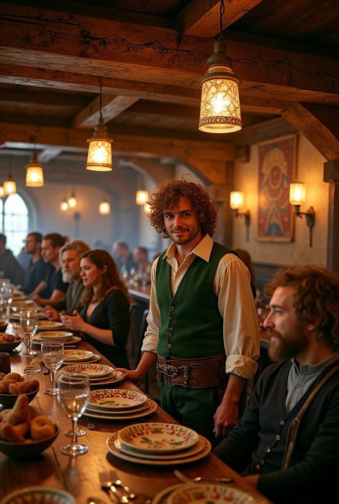 White teenager serving drinks in the middle ages
