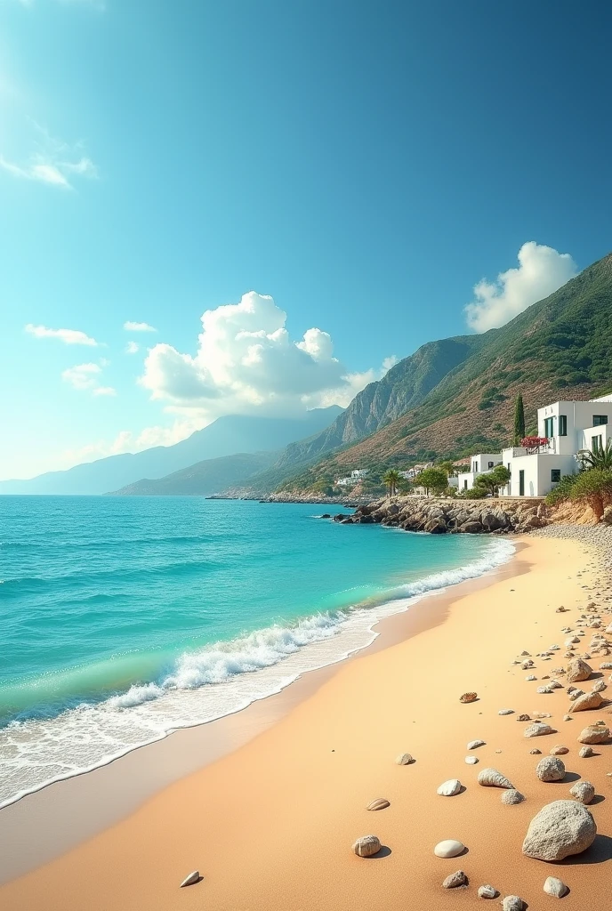 (photorealism:1.2), beautiful beach view of Crete, greece