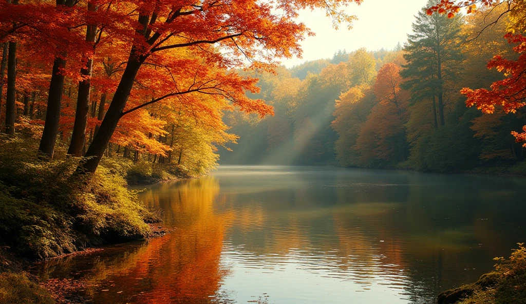 Can you draw a lake in a colorful forest?