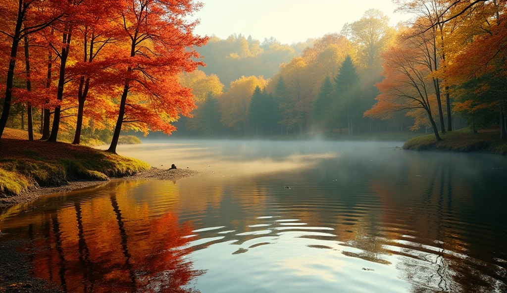 Can you draw a lake in a colorful forest?