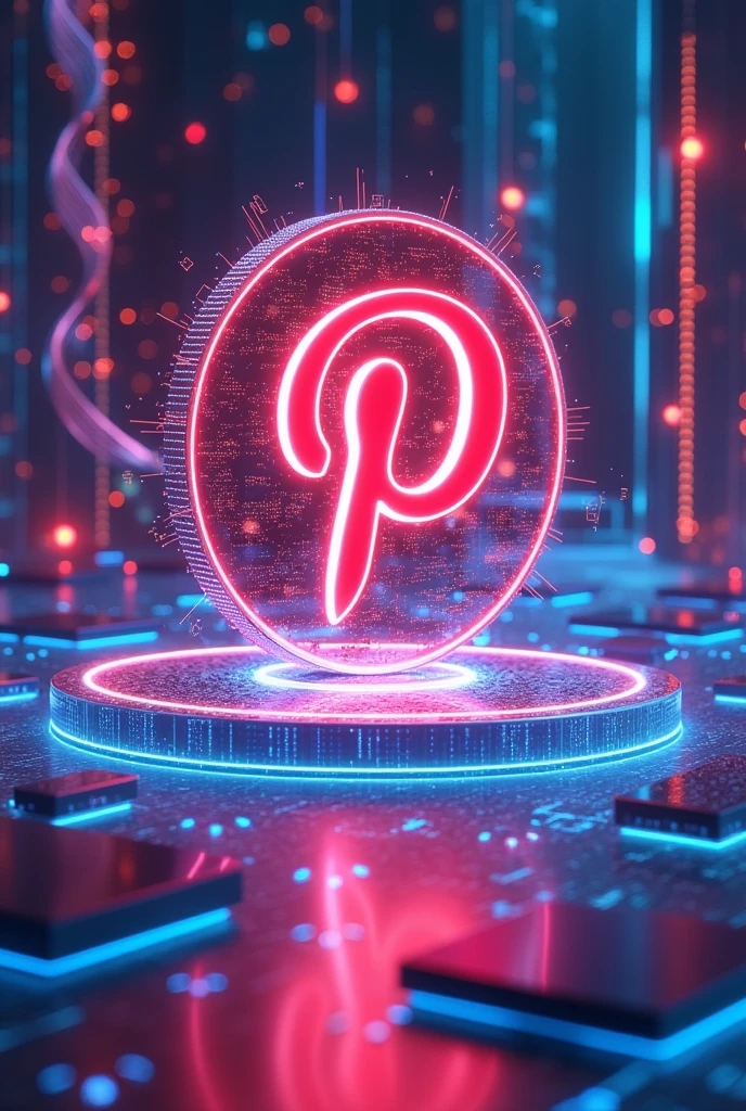 A futuristic 3D image of a cryptocurrency called Pinterest... Include pinterest logo as your symbol 