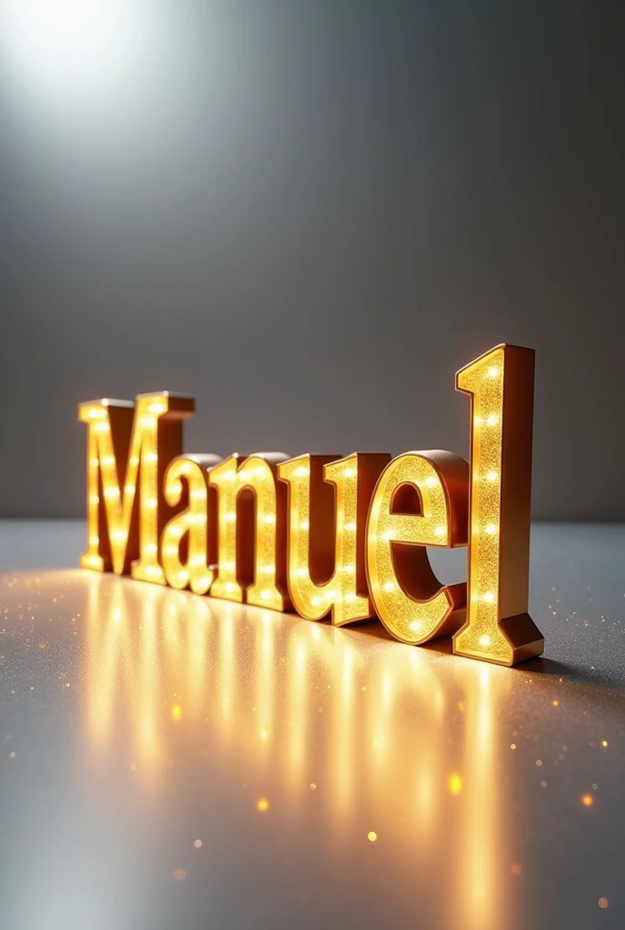 Create an image with the name manuel, silver background, illuminated gold letters.
