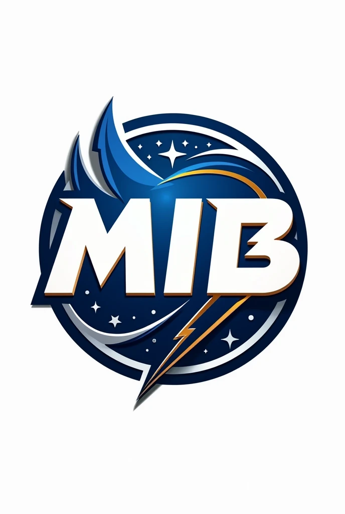 Create a professional sports logo with the name "MIB", Using the colors of the Spanish team Real Madrid.