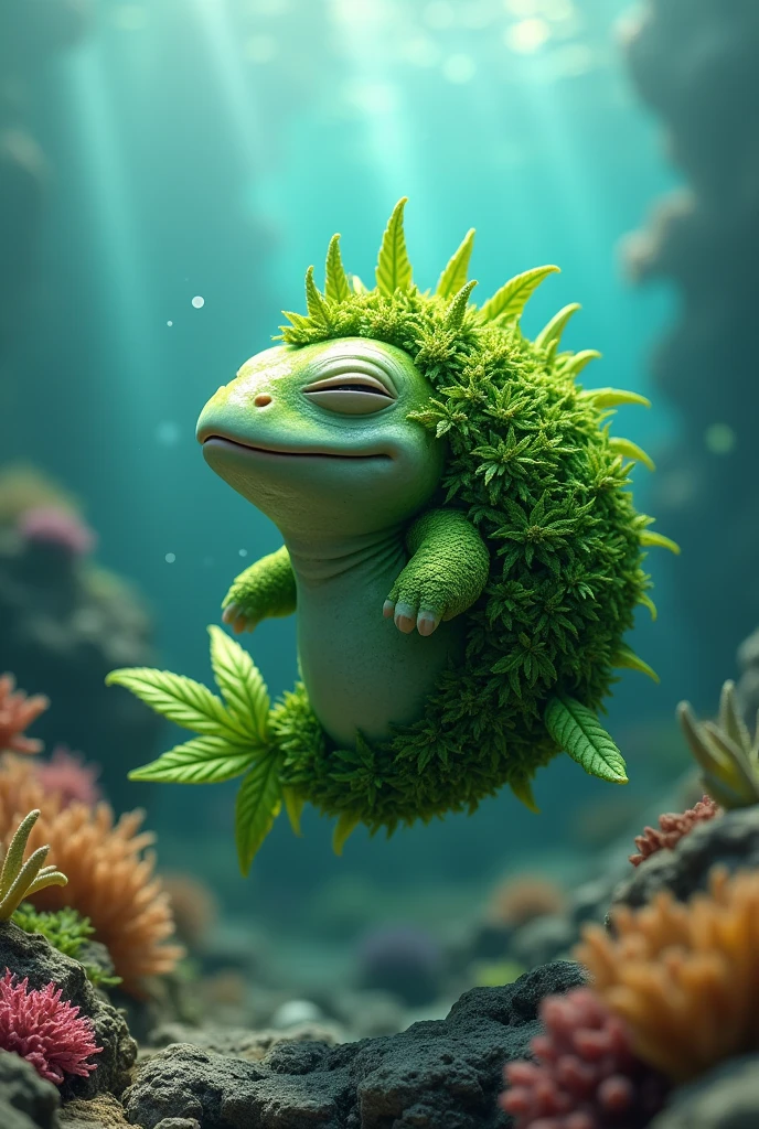 Schiggy, but his shell is made of marijuana, He's high. Photorealism 
