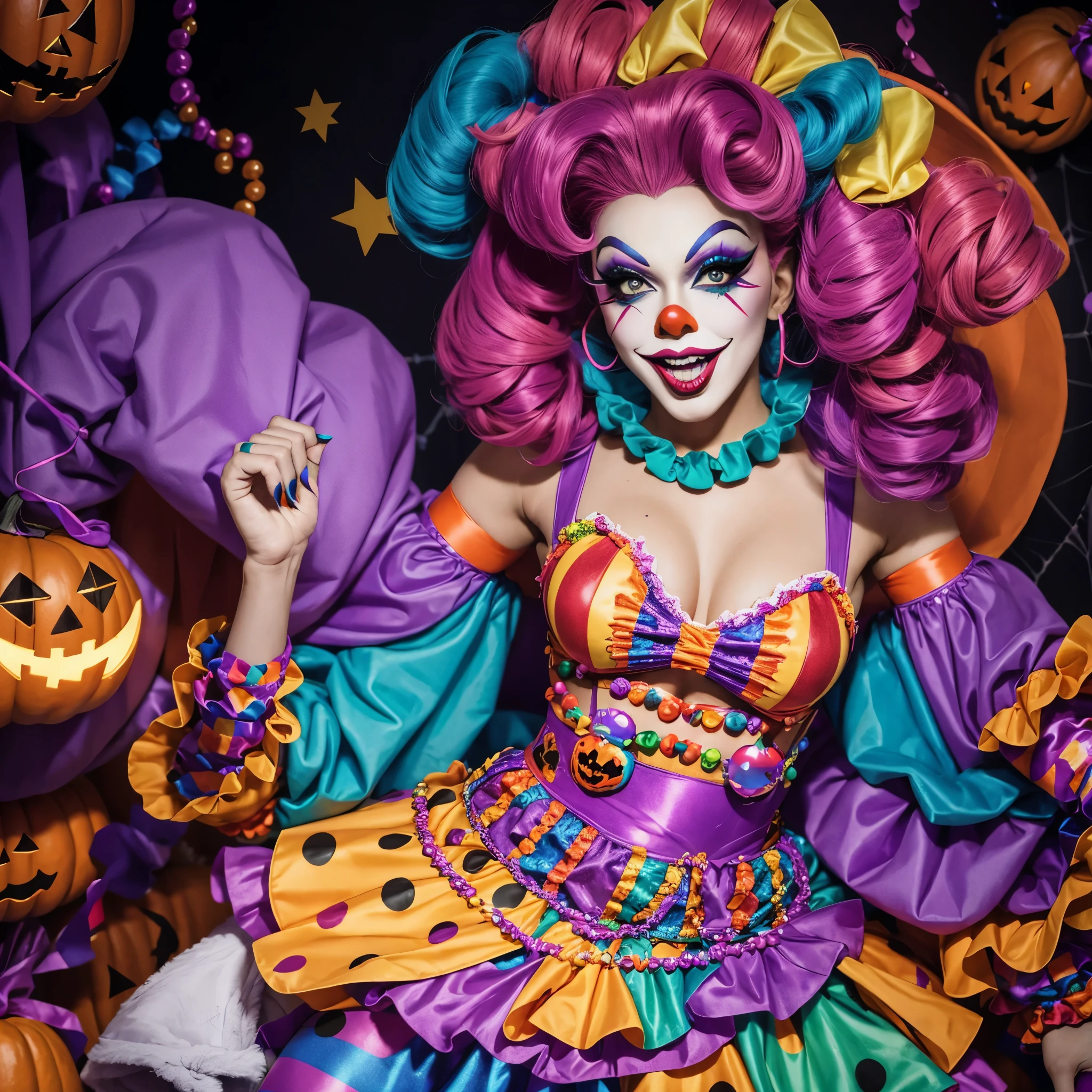 Drag queen named cookie clown in a halloween look 