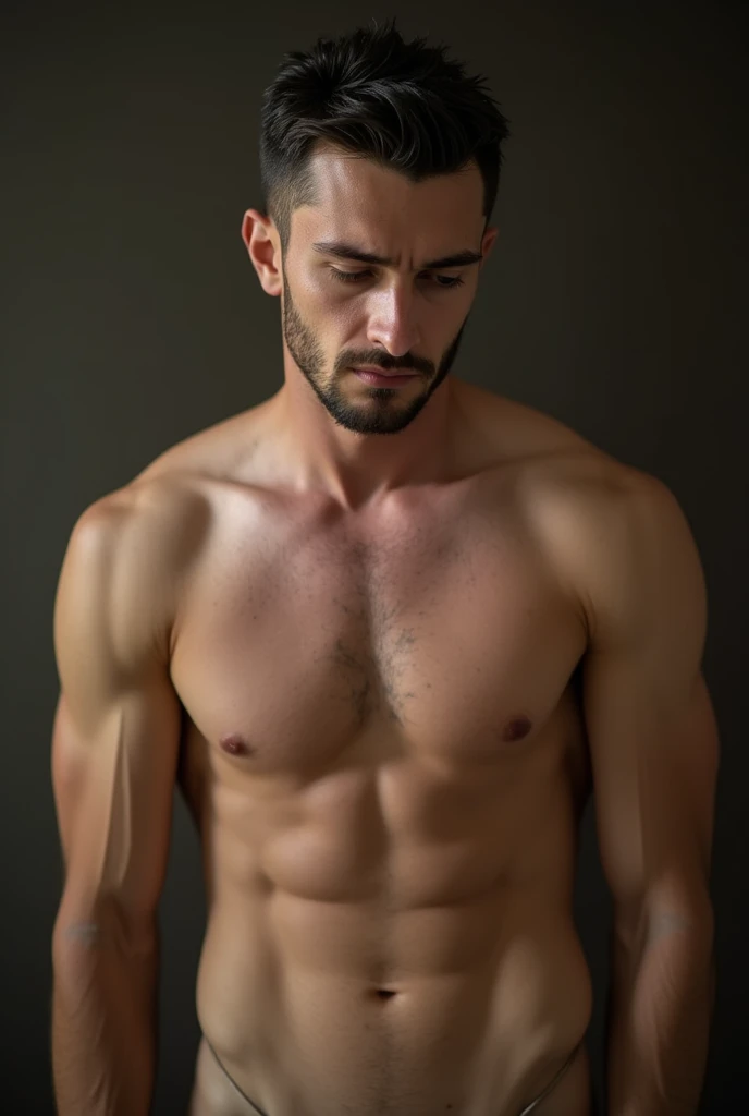 Naked man with long hard cock and cum all over his chest, masturbating and cumming more.