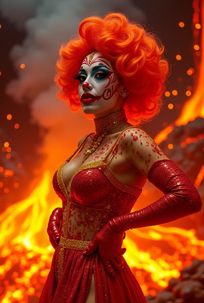 Drag queen named cookie clown in a Lava look 