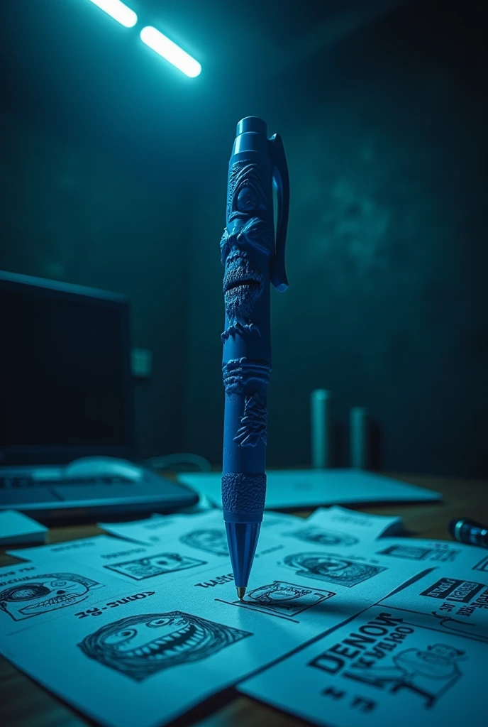 Evil meme blue pen
