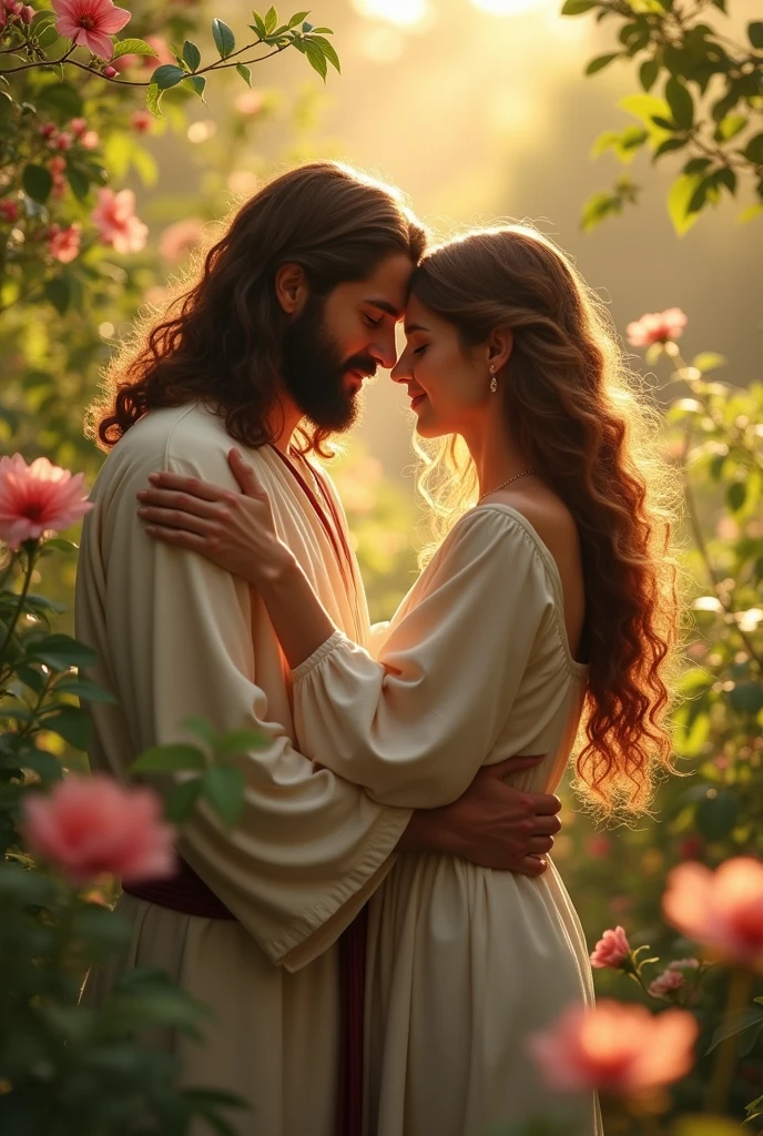 A woman embracing Jesus