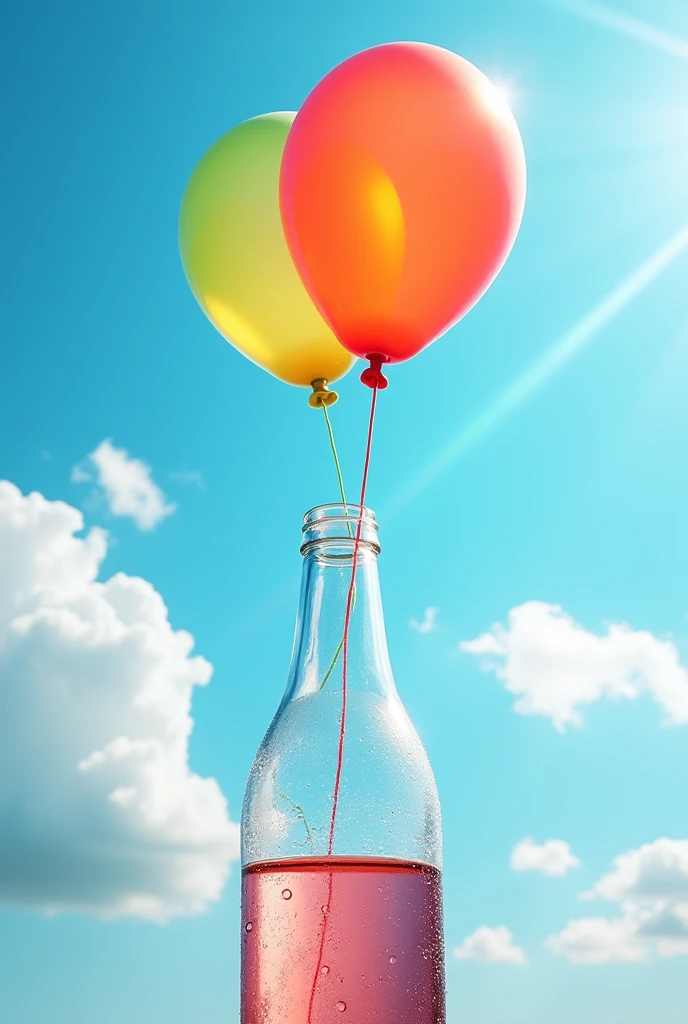 A balloon covering the mouth of a plastic bottle