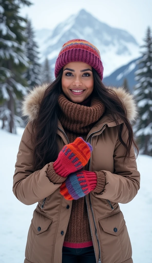 Indian hot and sexy figure 26 year women with curvy shape. On a snowy moutain vacation