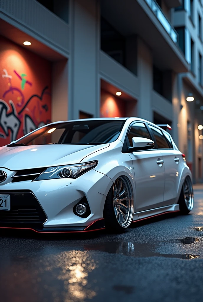 Tuned white Toyota Auris 2010, what exists in real life (photos from different angles)