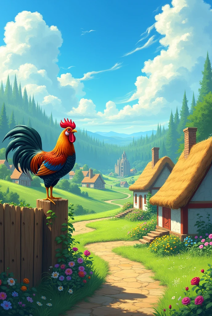 Village landscape, cock-a-doodle-doo, Zelda