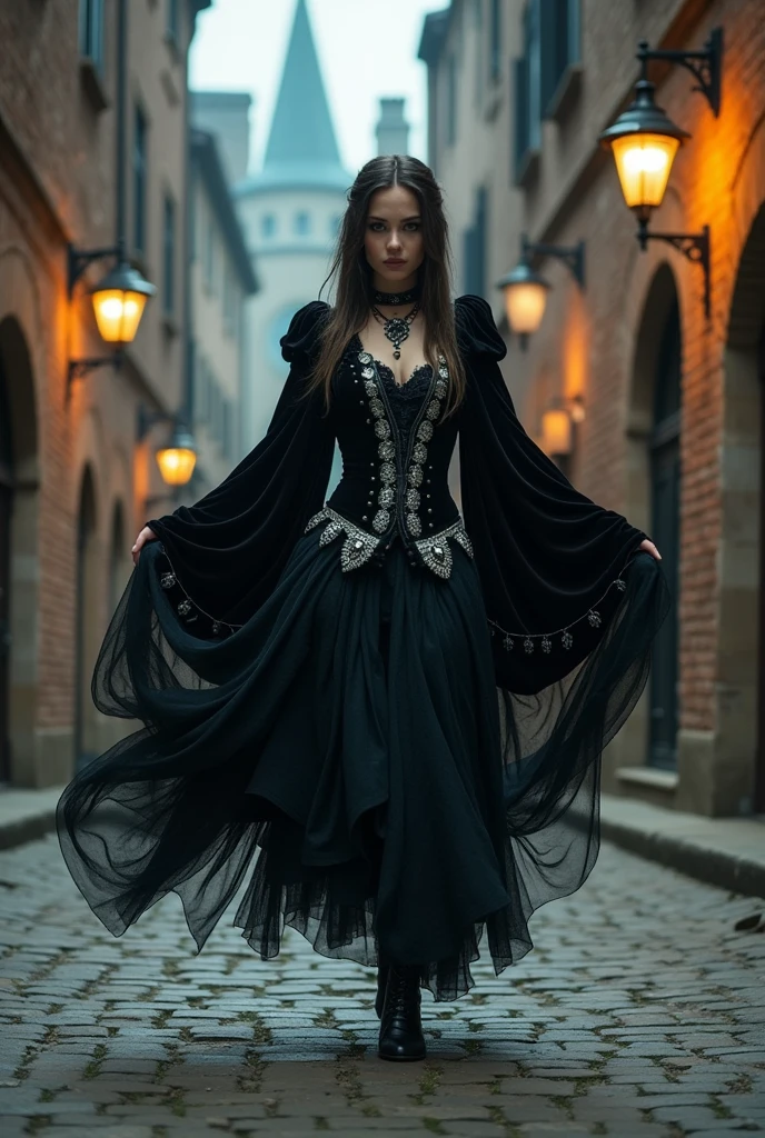 a set of floating gothic clothes strolling down the street