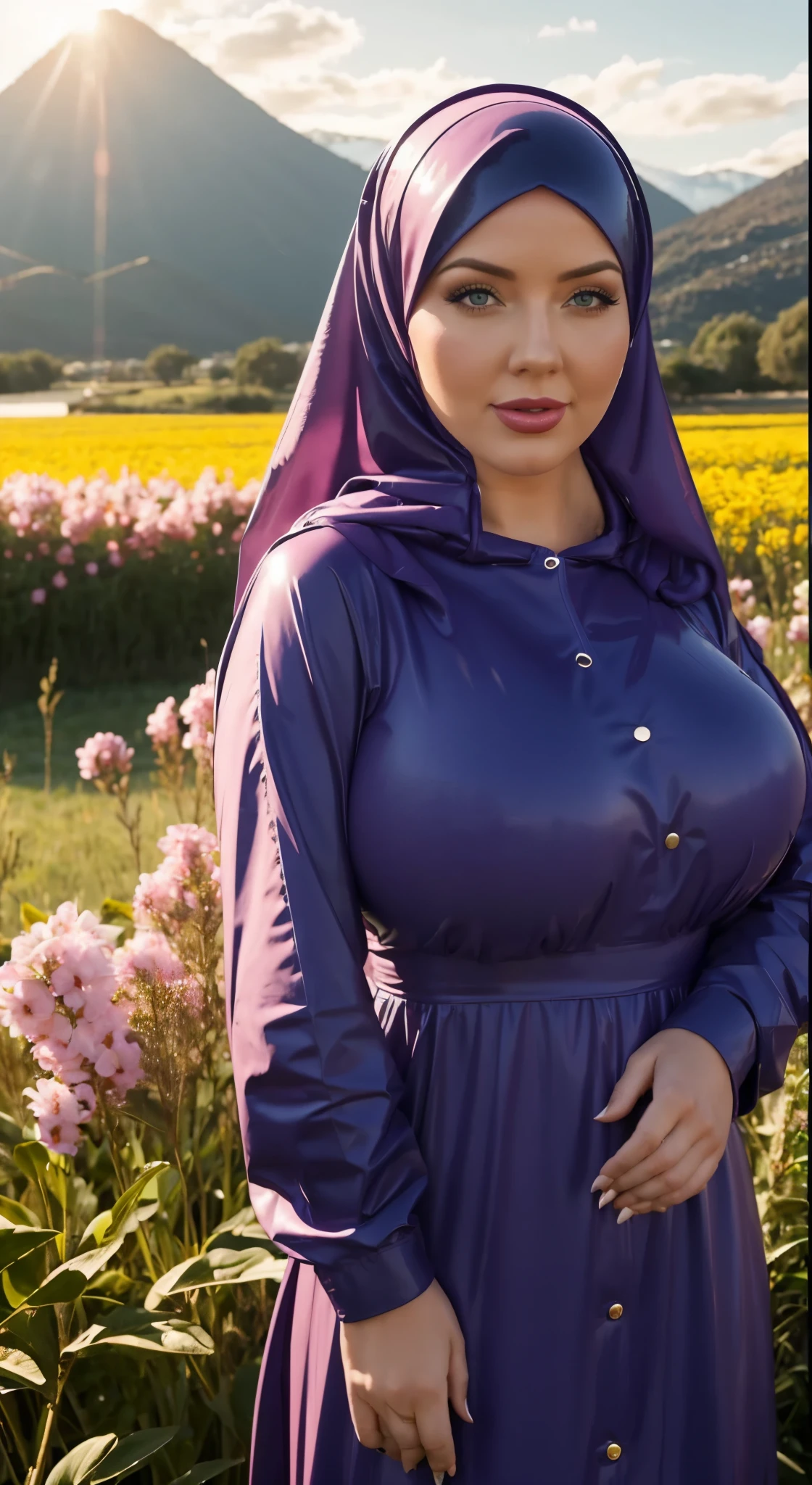 Huge tits angela white, pink latex hijab shiny oiled tits, nipples, lipstick, buxom, clouds, sky, angel wings