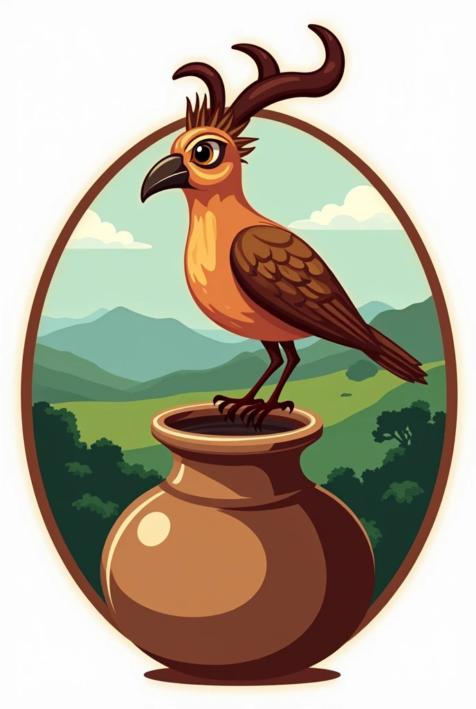 Hornero bird drinking mate logo style