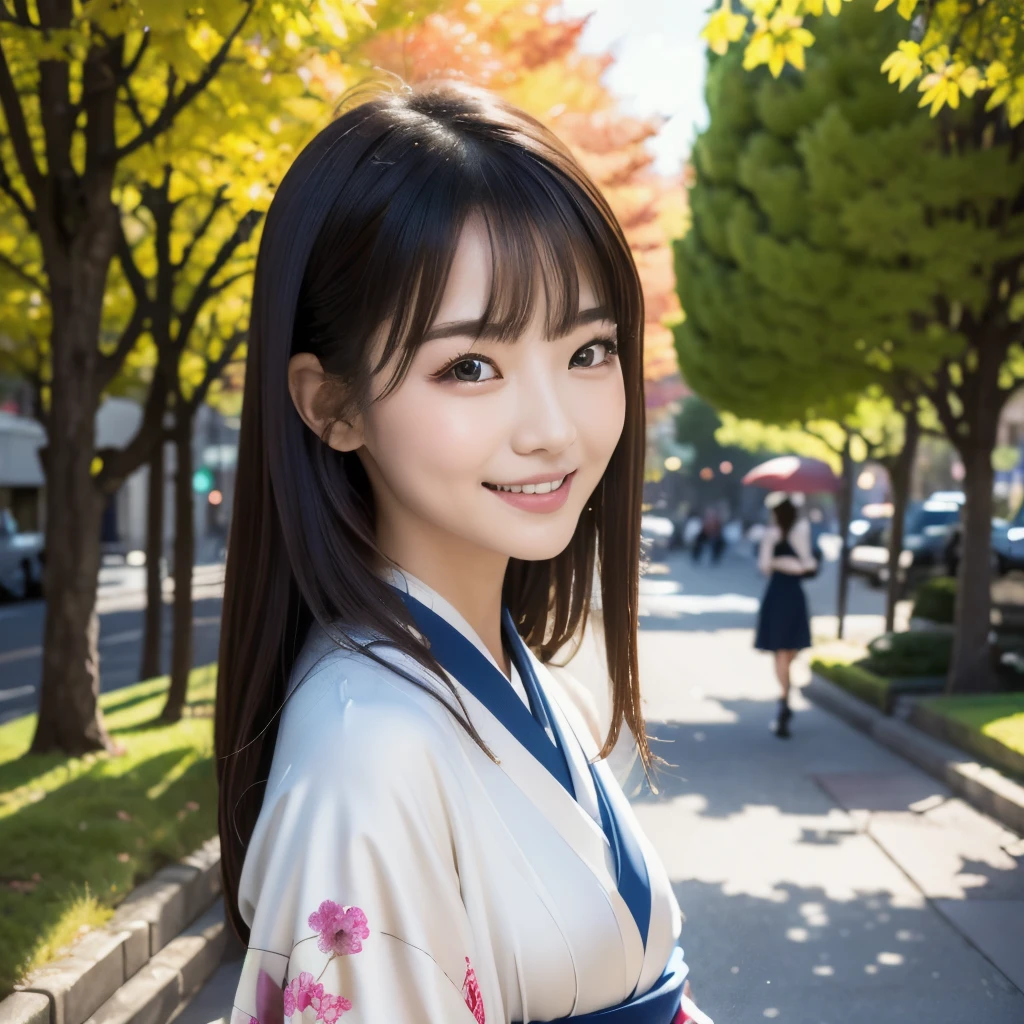 ((Highest quality, 8k, masterpiece: 1.3)), Japanese women,whole body, Narrow your focus: 1.2, Outstanding beauty: 1.4, Slim Abs: 1.2,kimono: 1.1, (Japanese atmosphere, street: 1.1), Highly detailed face and skin texture, fine grain, double eyelid,Long black hair