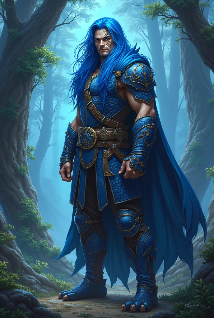 half dragon blue hair scar on face
