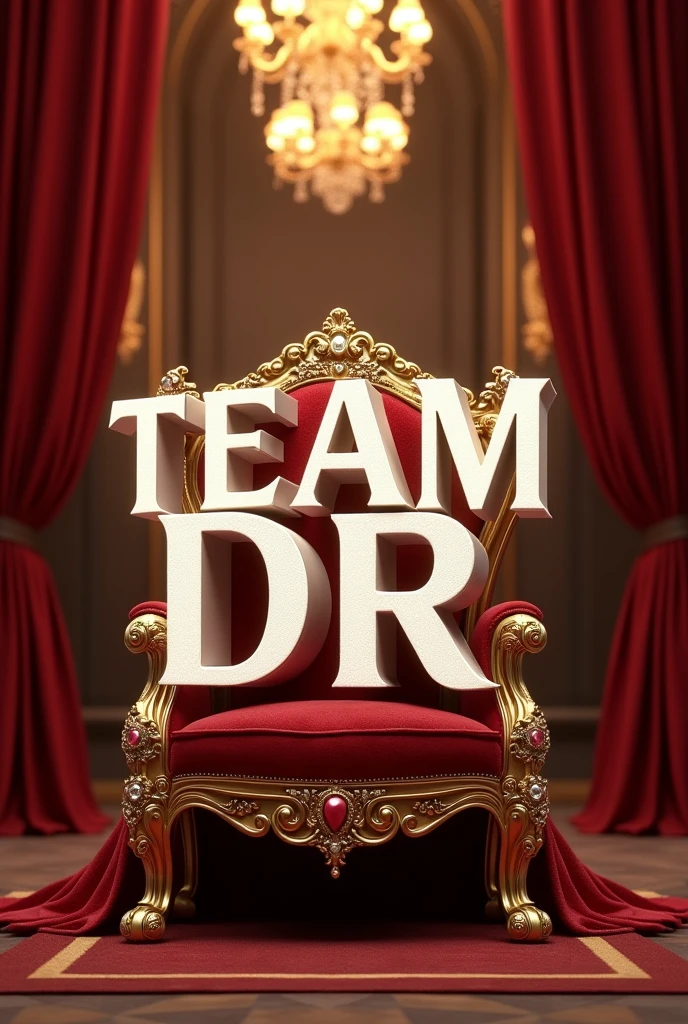3D Text name "TEAM DR" color white and throne.