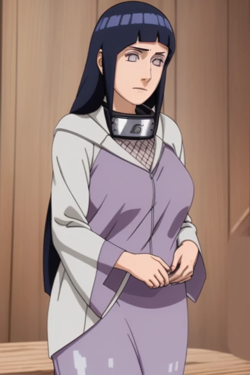 a beautiful mature woman, 34 years old, Hinata Hyuuga Uzumaki, character from Boruto: Next Generations, detailed realistic portrait, large breasts, long dark hair, wearing housewife clothes, pale skin, serene expression, intricate detailed face, delicate features, beautiful eyes, cinematic lighting, photorealistic, digital art