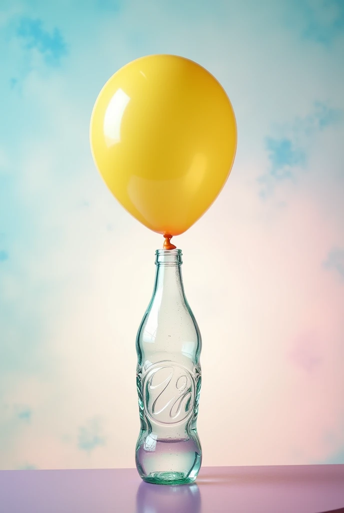 A balloon without a pita covering the mouth of a plastic bottle without a pita