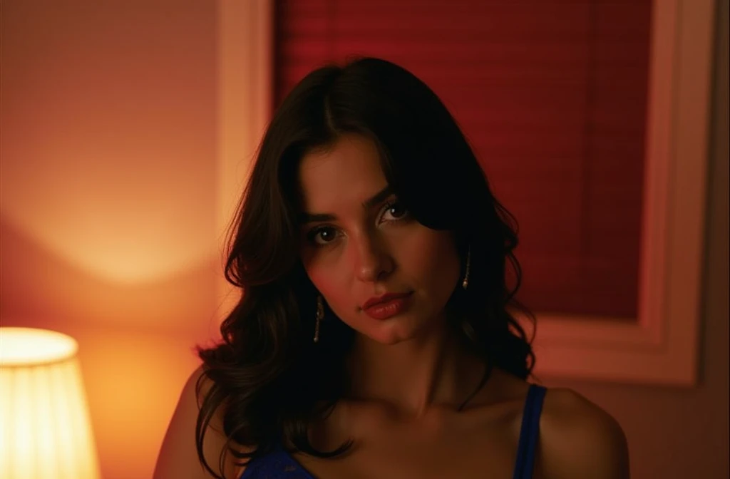In blue lingerie
