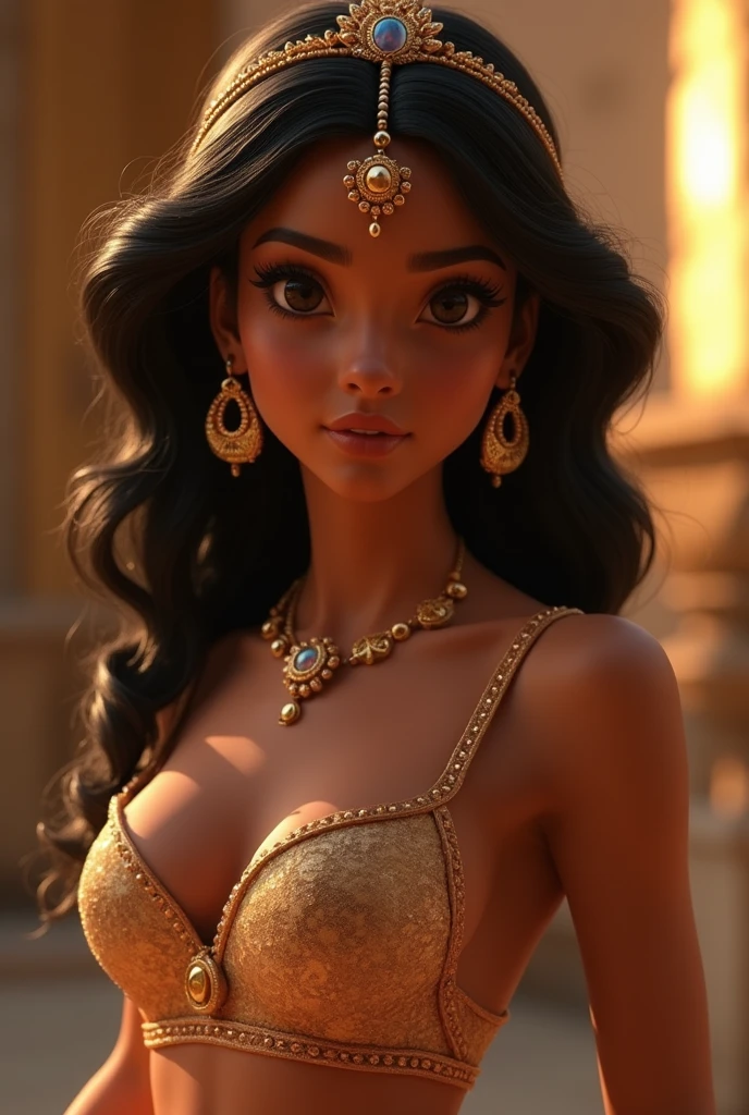 Dazzling Princess Jasmine nude, photo in 8k, in action, cinematic.