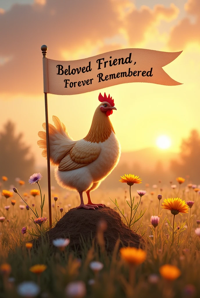 Create a tribute to a hen that was killed today with a message that she will always be remembered