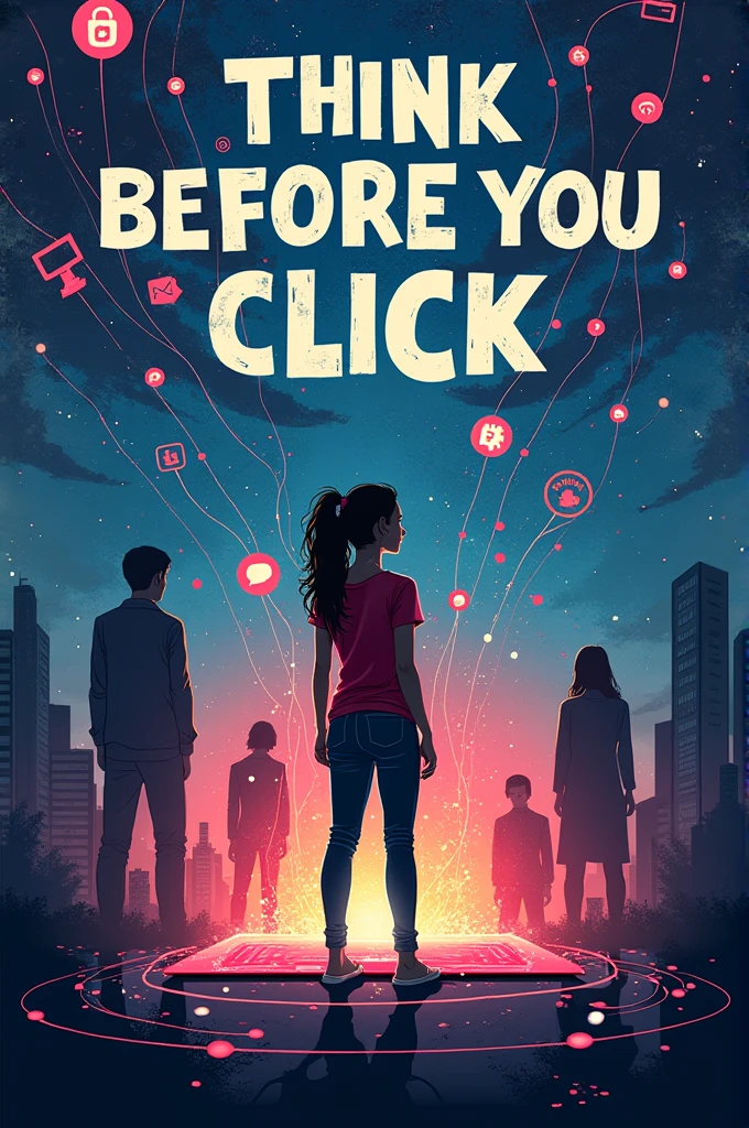 Poster about think before you click and its bad effects