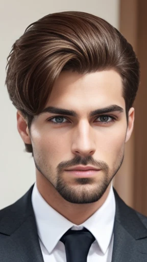 A man Auerbach stylish hair focus on face. 