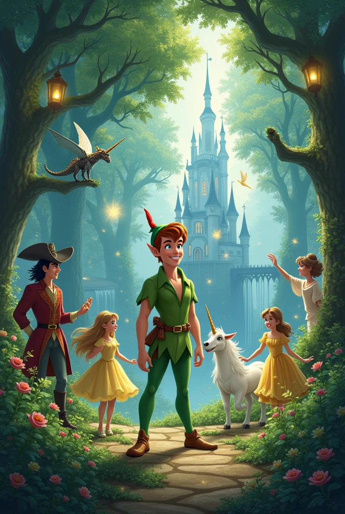 Peter Pan, la fée clochette. Le capitaine crochet fait des animaux fantastiques. Fais un monde fantastique avec des princesses.