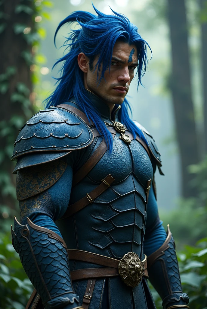 half dragon dark blue hair scar on face